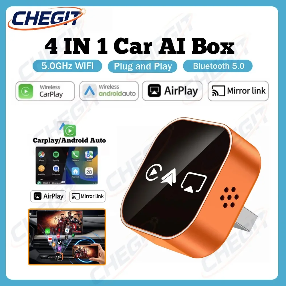 

Беспроводной адаптер CarPlay 4-в-1 2026 года с поддержкой Android Auto, USB-подключение, Plug and Play, Mirror Link для Android-телефонов, MiNi Car Play
