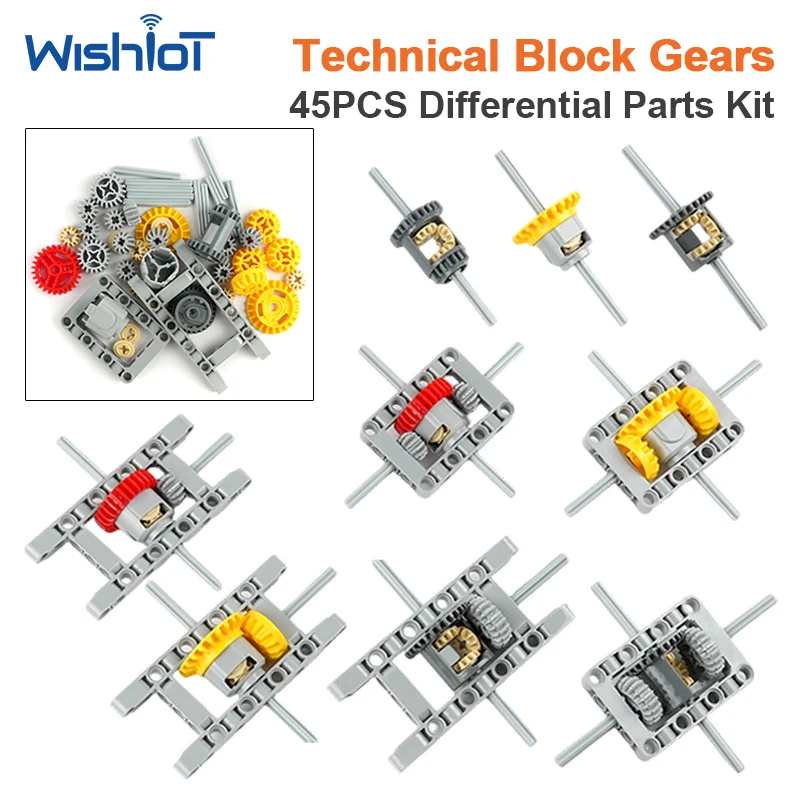 45pcs 9-in-1 Technical Parts Versatile Differential Gear Set Model Building Blocks DIY Gears Shaft Frame Assembly Bricks Toy