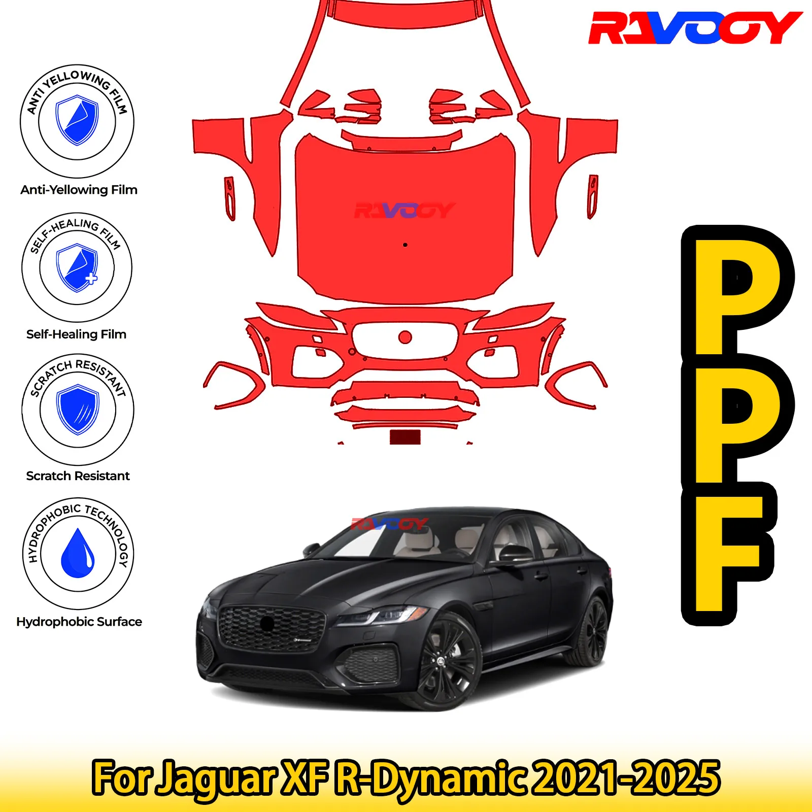 

Для Jaguar XF R-Dynamic 2021-2025 глянцевая матовая черная предварительно вырезанная передняя PPF комплект защитная пленка для краски