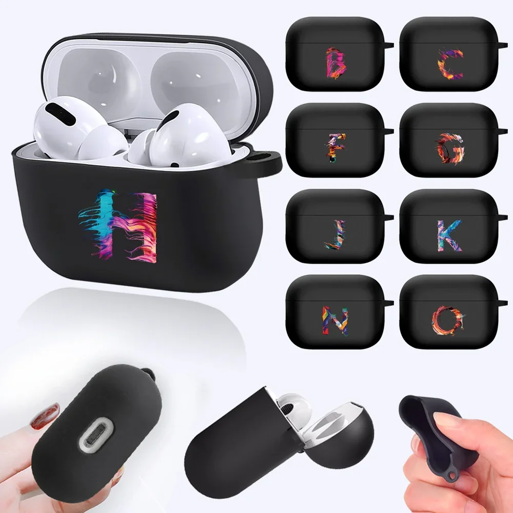 

For Apple AirPods Pro A2084 A2083 Black Soft Silicone Wireless Bluetooth Earphone Cases Initial Letter pattern Headphone Cases