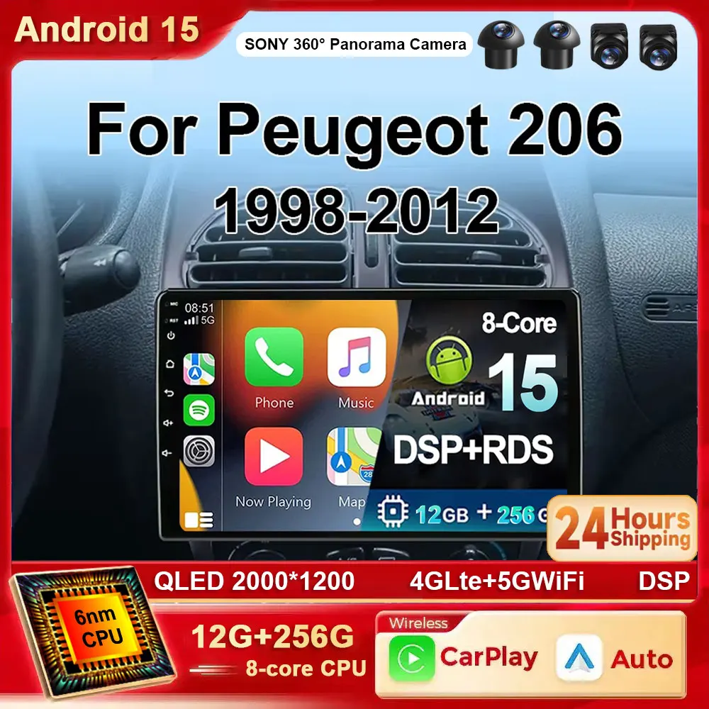 

Android 15 Car radio for Peugeot 206 206CC SW 1998-2012 Multimedia player GPS navi Video 7862 2din Autorad Carplay Android Auto