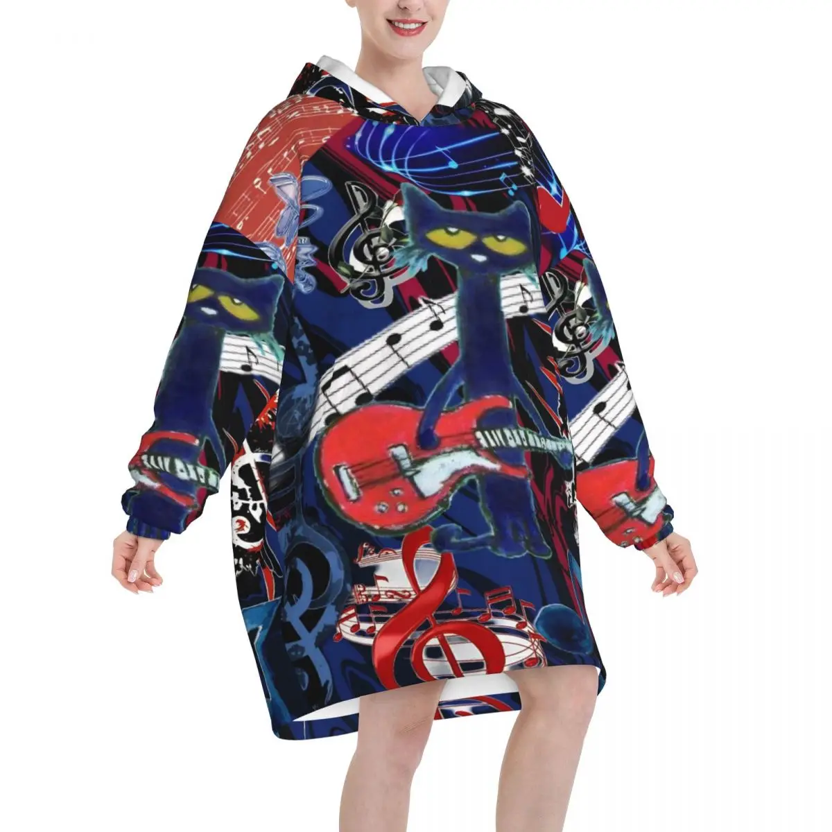 Pete The Cat Oversized Blanket Hoodie Sweatshirt Long Fleece Hooded Wearable Blanket with Large Pocket for Women Men