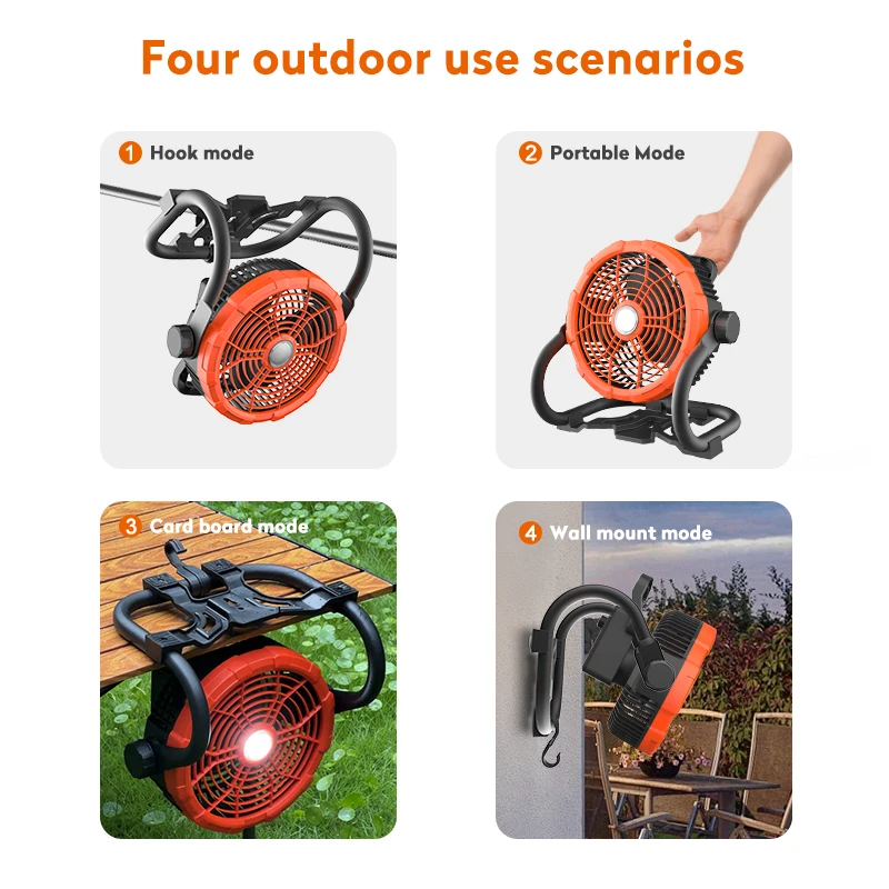 Ventilador de mesa para acampamento Ventilador USB recarregável portátil com ventiladores leves para acampamento ao ar livre