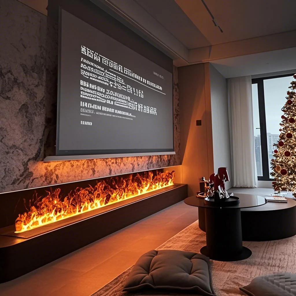 

Stylish TV Stand Fireplace with Mist & Sound Effects - 128 RGB Colors, IP65 Dustproof,APP control Home for Modern Homes