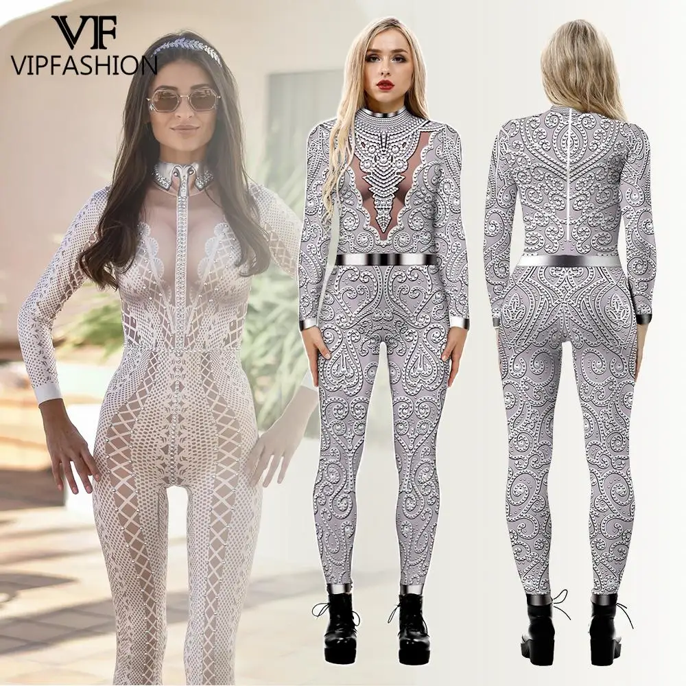 VIP FASHION Halloween Sexy Slim Jumpsuit Catsuit Cosplay Costumes Zentai Women  Bodysuit Fancy Dress