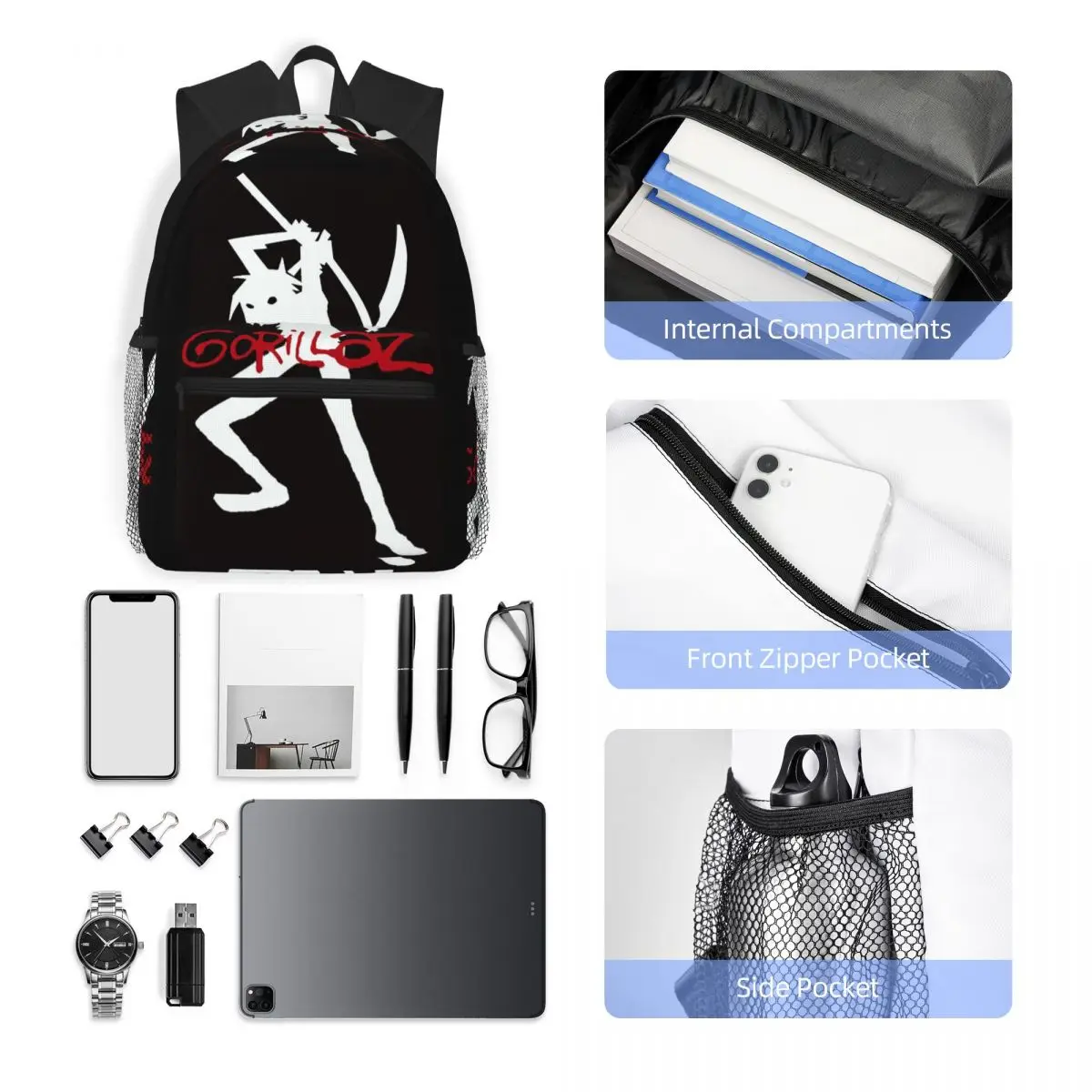 Banda gorillaz estudante mochila saco de escola caminhadas viagem daypack para meninos meninas moda bookbag sacos ombro