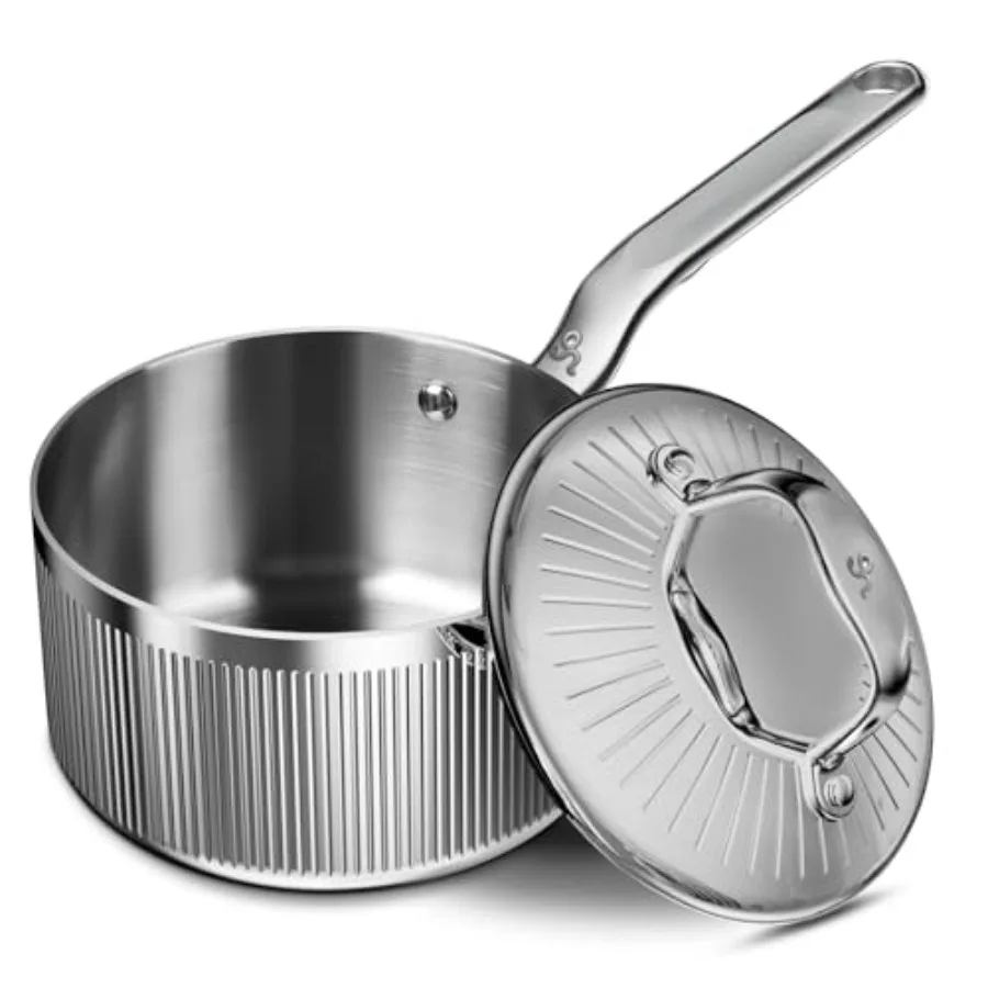 

5-Ply Stainl Steel Sauce Pan wit Lid - 2 Quart Sauan Durale and Even eating Profional Cookware for Induction All Stoves Oven an