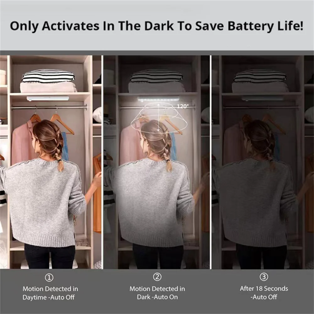 PIR استشعار الحركة ضوء لاسلكي LED ليلة ضوء غرفة نوم المطبخ إضاءة خزانة الدرج المغناطيسي قابلة للشحن مصباح الليل