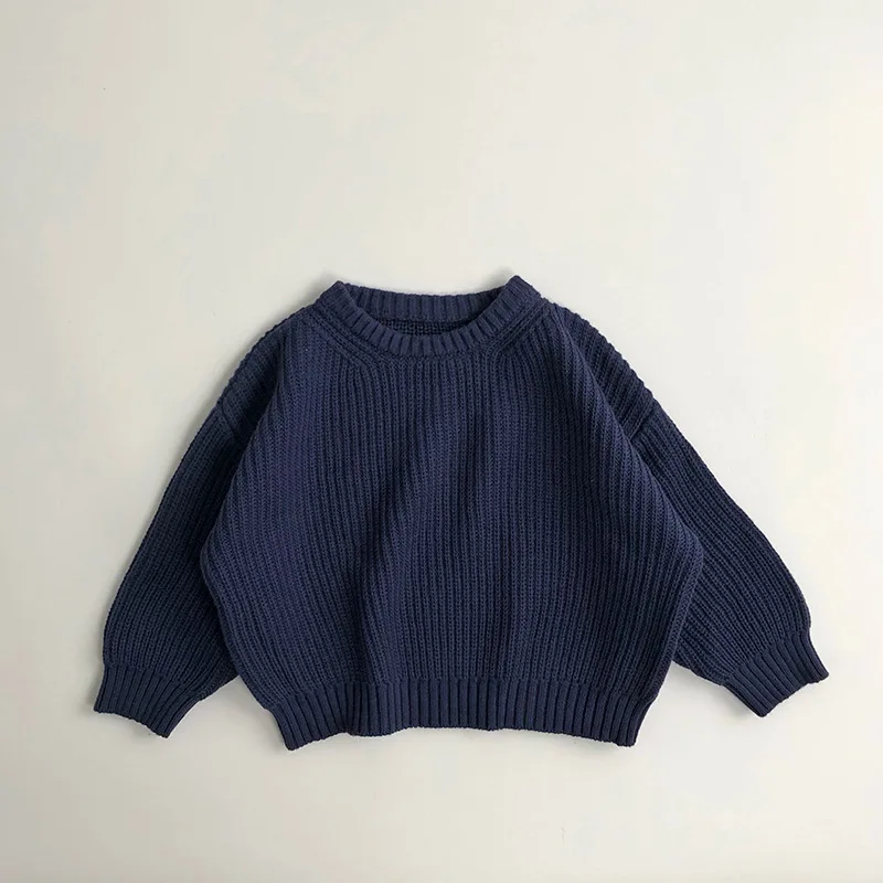 2024 Autumn New Children Long Sleeve O-neck Sweater Solid Baby Knit Sweater For Boys Girls Cotton Knitwear Kids Clothes