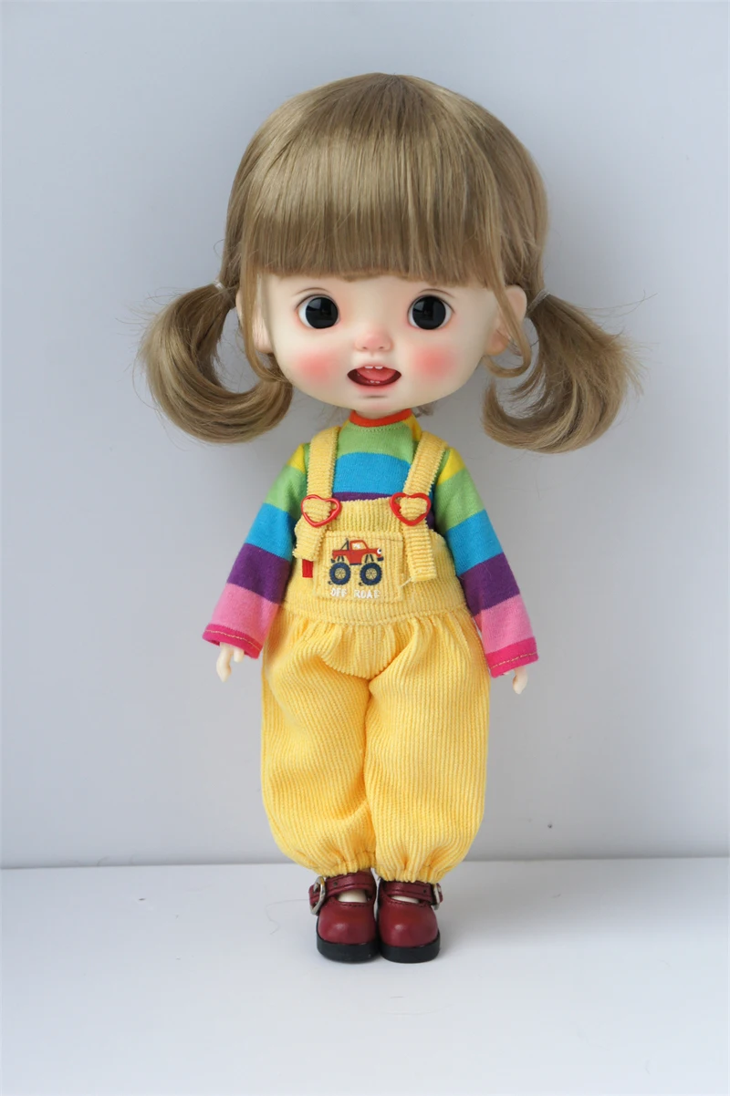 JD805 1/12 1/8 1/6 1/4 1/3 Blythe Q-Baby Cute Double C-Curly Pony BJD Wig Suit Size 4-5 Inch to 10-11 Inch Hair Doll Accessories