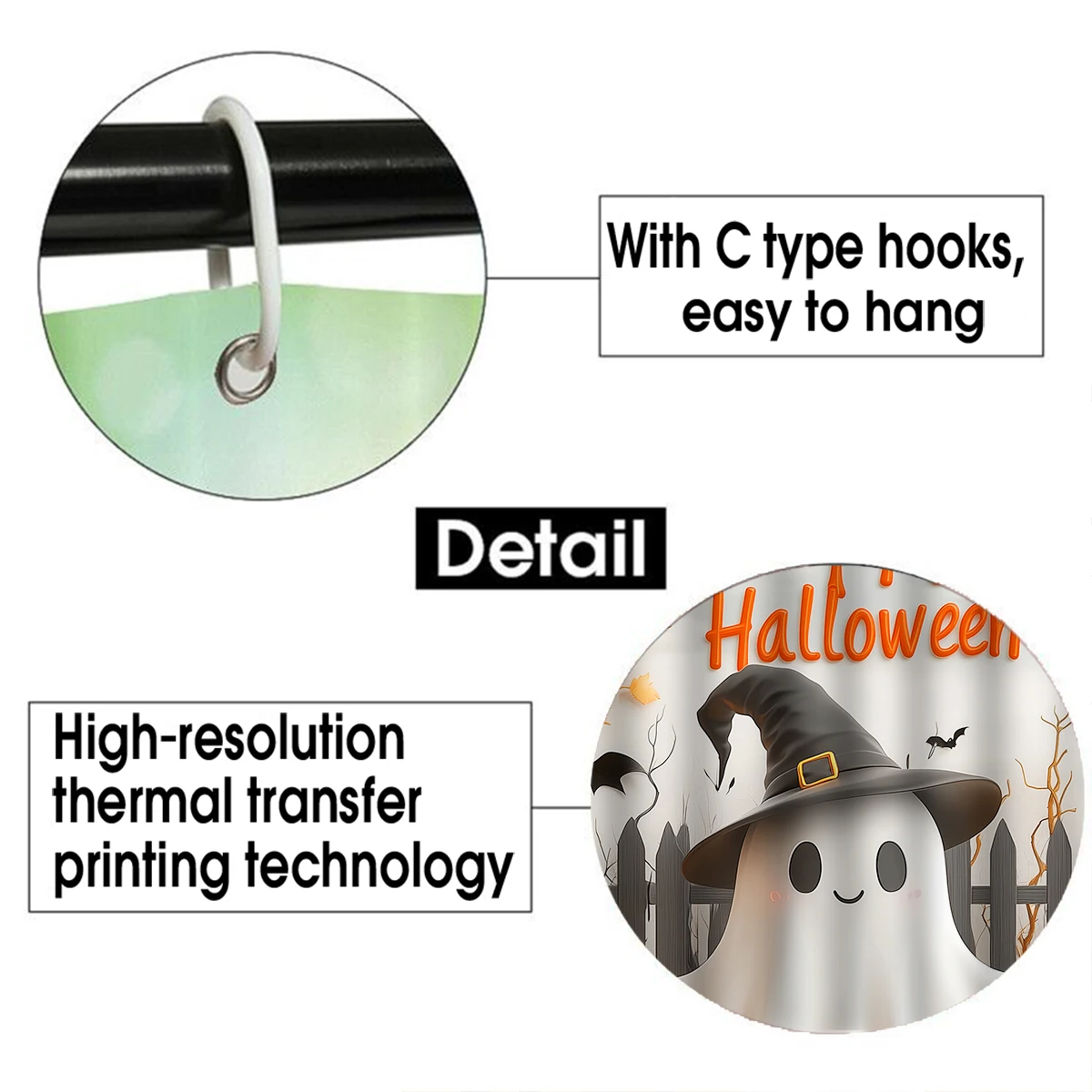 1/4PC Halloween pumpkin Cartoon fear shower curtain set,waterproof shower curtain and waterproof non-slip carpet,12free hooks