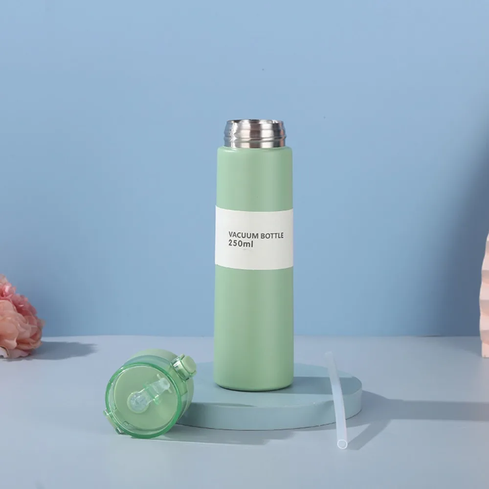 Stainless Steel Mini Thermos Cup 150/250ml with Straw Pocket Insulated Cup One-button Opening Leak-proof Thermal Mug