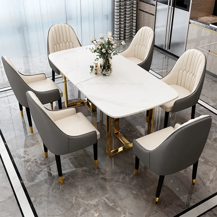 

Best Nordic Luxury Home Dining Room Marble Dining Table and Chair Set