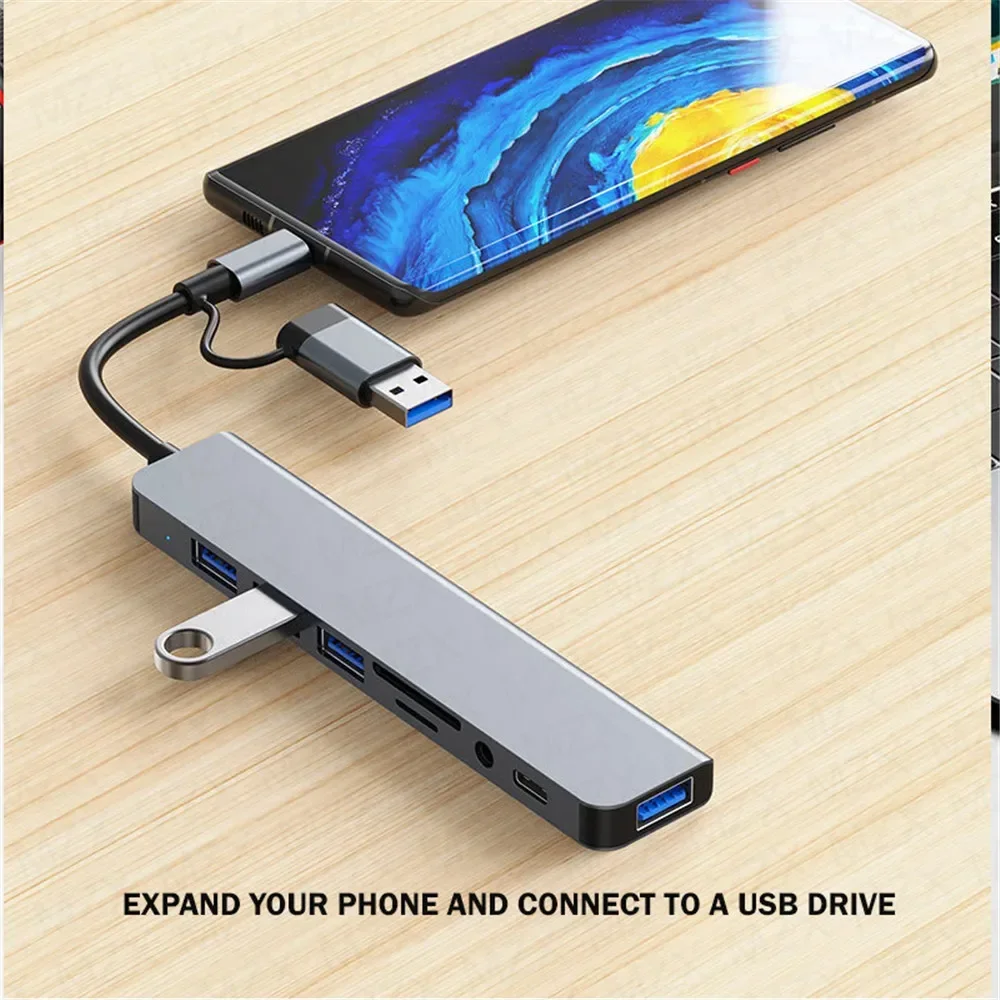 8 in 1 Port USB C Expander USB 3 Hub Typ C Splitter Typ C Dock Multiport Adapter USB Expander für Xiaomi Telefon Tablet