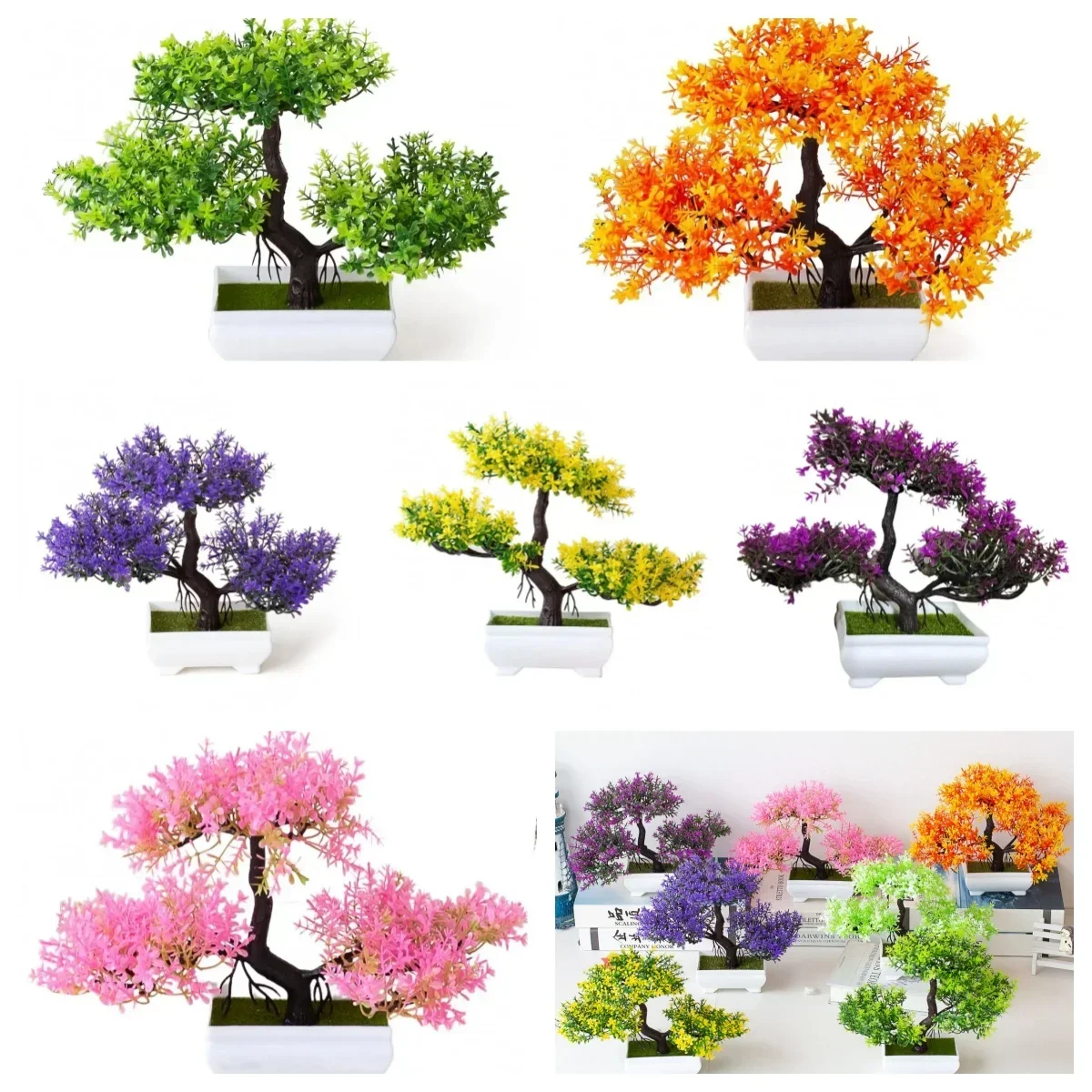 Artificial Plastic Plants Bonsai Small Tree Pot Potted Flower Wedding Potted Flower Room Ornaments Home Table Decoration