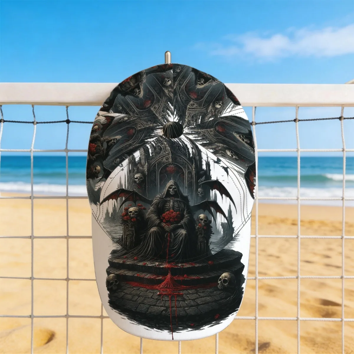Customization 1pc Featuring A Gothic Grim Reaper Throne Design, This All-Over Print Duckbill Hat Is Ideal For Street And Outdoor