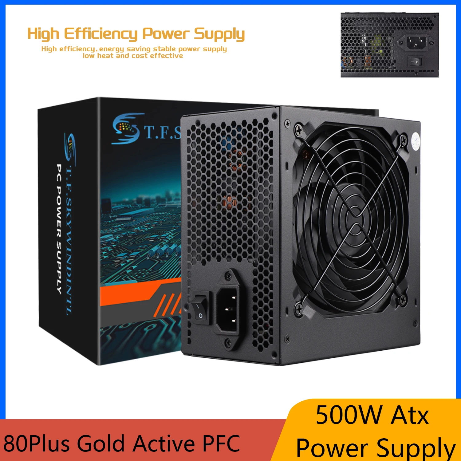 

500W Atx Power Supply 80Plus Gold Active PFC PC 120mm Silent Fan For Mini Chassis Small Computer Case Desktop Power Supply