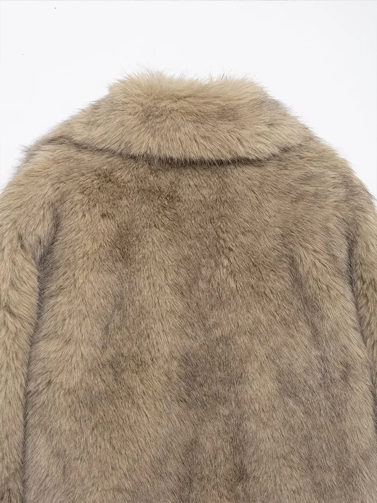 

HH женское новое пальто из искусственного меха с лацканами, утолщенное темпераментное пальто с карманами, зимняя однотонная мягкая короткая куртка с длинными рукавами и скрытыми пуговицами