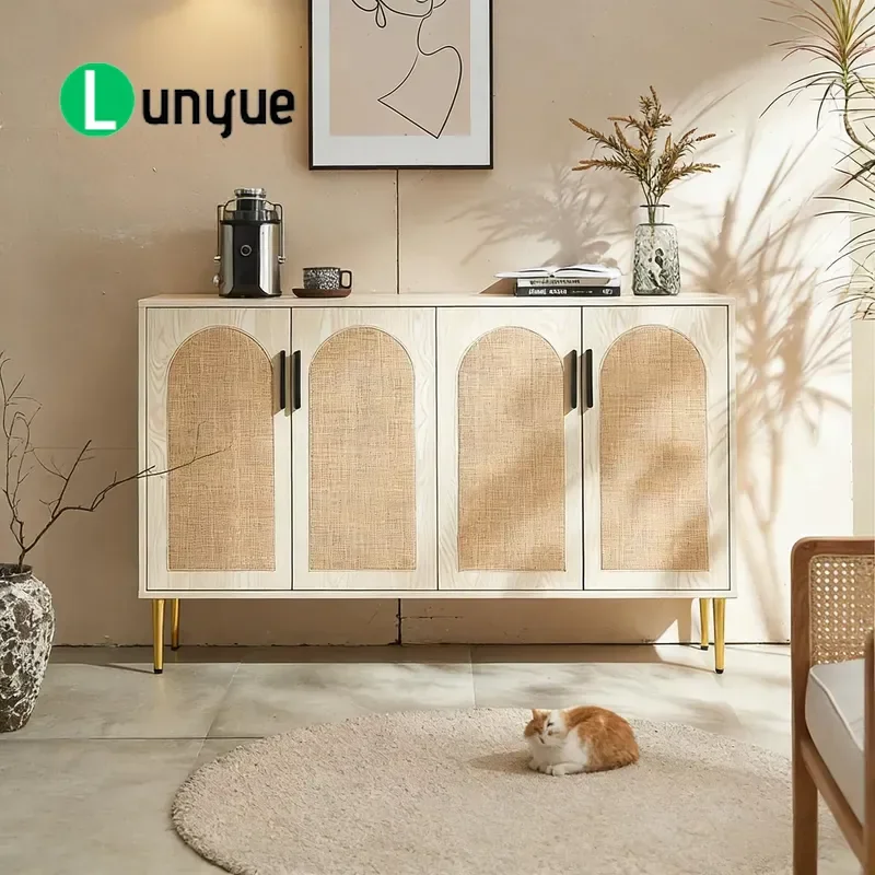 Nordic Rattan Solid Wood Dining Side Cabinet Modern Simple Wall Mounted Locker for Living Room Storage Furniture Space Saving