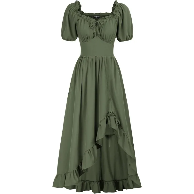 Robe de Renaissance Écarlate pour Femme, Robe Corset Style Cottagecore, Robe Longue à Volants, Robe de Cosplay Médiévale, Robe de Soirée Scénique pour Femme
