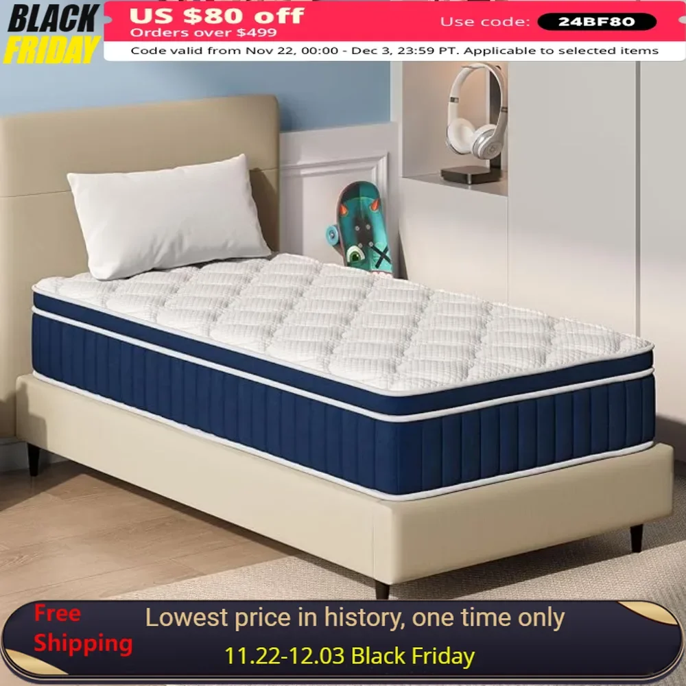 

Twin Size Mattress 8 Inch Foam Hybrid Mattress with Independent Spring Bed Mattresses Breathable and Pressure Relief