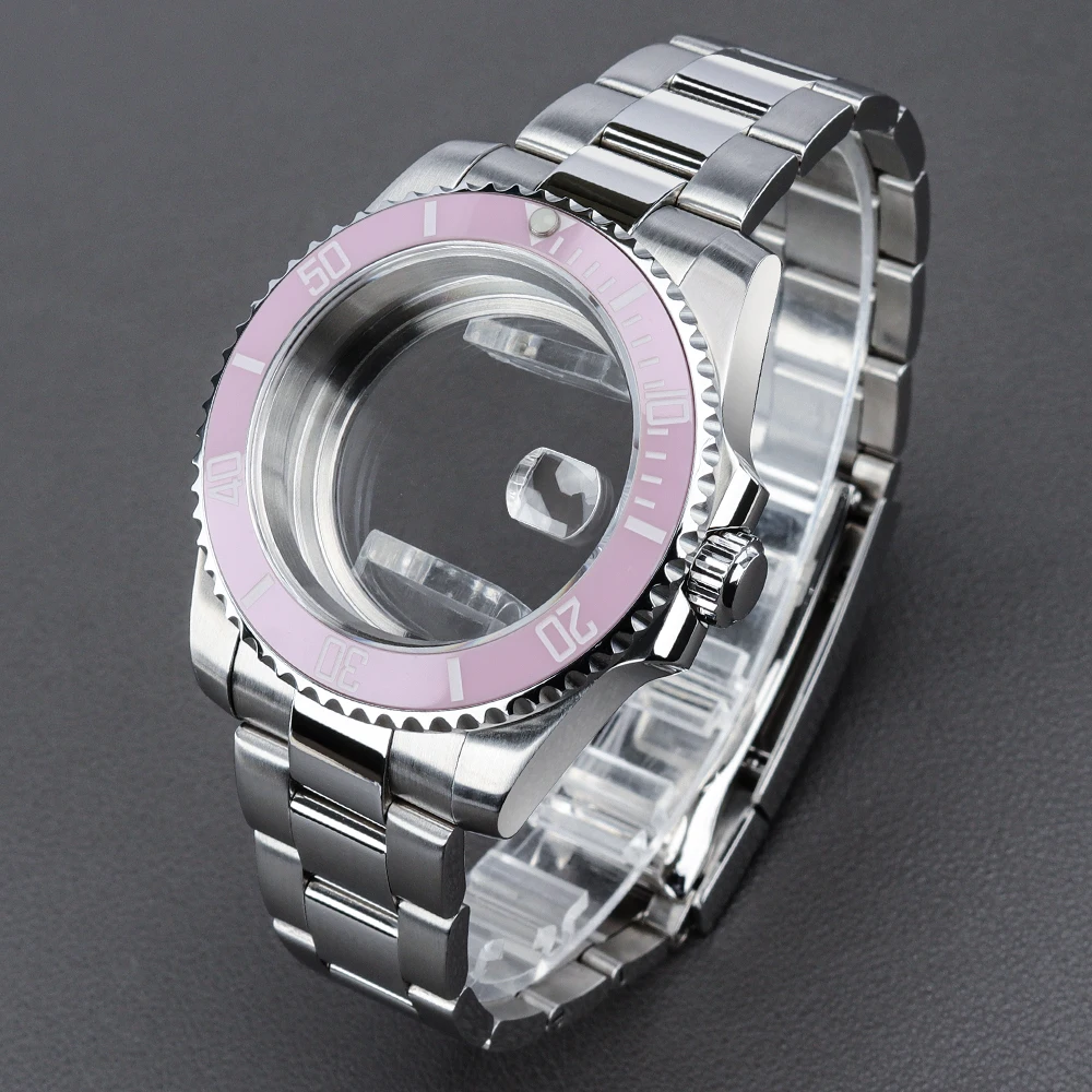 

Корпус часов для дайверских часов 40 мм, серебристый, 20ATM, с розовым керамическим безелем, подходит для механизмов NH35, NH36, NH34, Miyota 8215, Eta 2824.