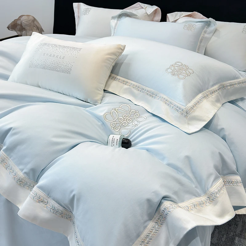 High-end A 200 Count Long Fleece 100% Cotton Pure Four-Piece Set Bed Sheets and Quilt Covers Skin-friendly 1.8 Bedding