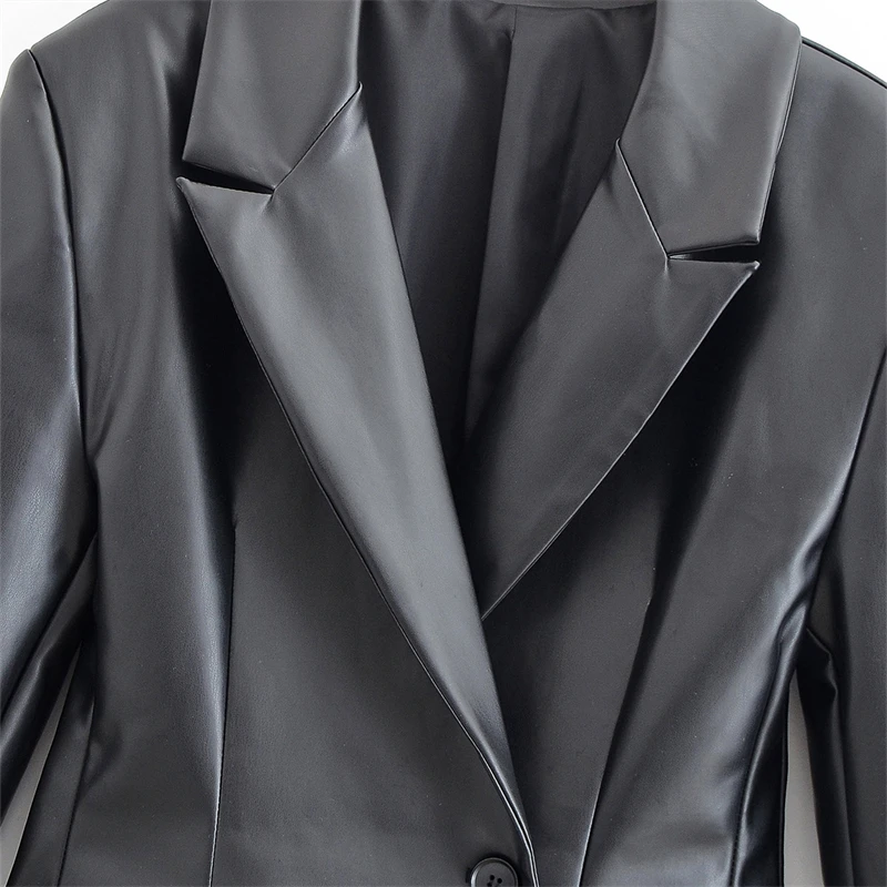 KEYANKETIAN Autunno Nuove Donne Abbigliamento Un Bottone Flip Pocket Slim Fit Nero Ecopelle Vestito Delle Donne Cappotto Top PU Giacca