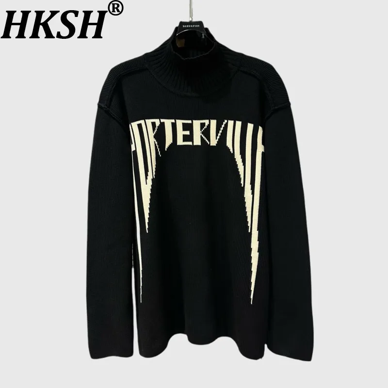 

HKSH Autumn Winter New Women Sweater Turtleneck Long Sleeve Letter American Retro Streetwear Casual Pullover Knitted Top HK13331