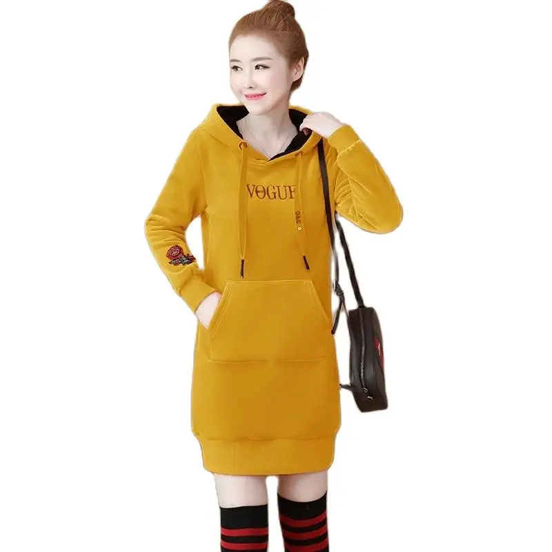 

2023 Autumn Winter Gold Velvet Sweatshirt Women Double Sided Velvet Add Velvet Thickening Loose Hooded Embroidered Female Jacket