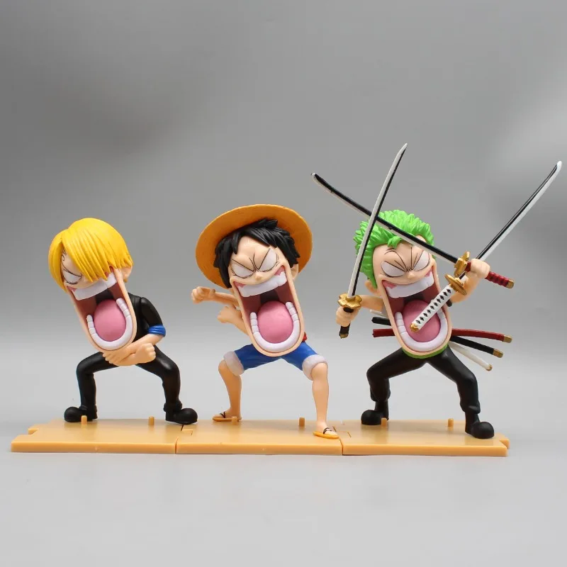 10cm One Piece Anime Figure Monkey D Luffy Roronoa Zoro Three Captains Sanji Action Figure The Hungry Trio Statue PVC Model Toys