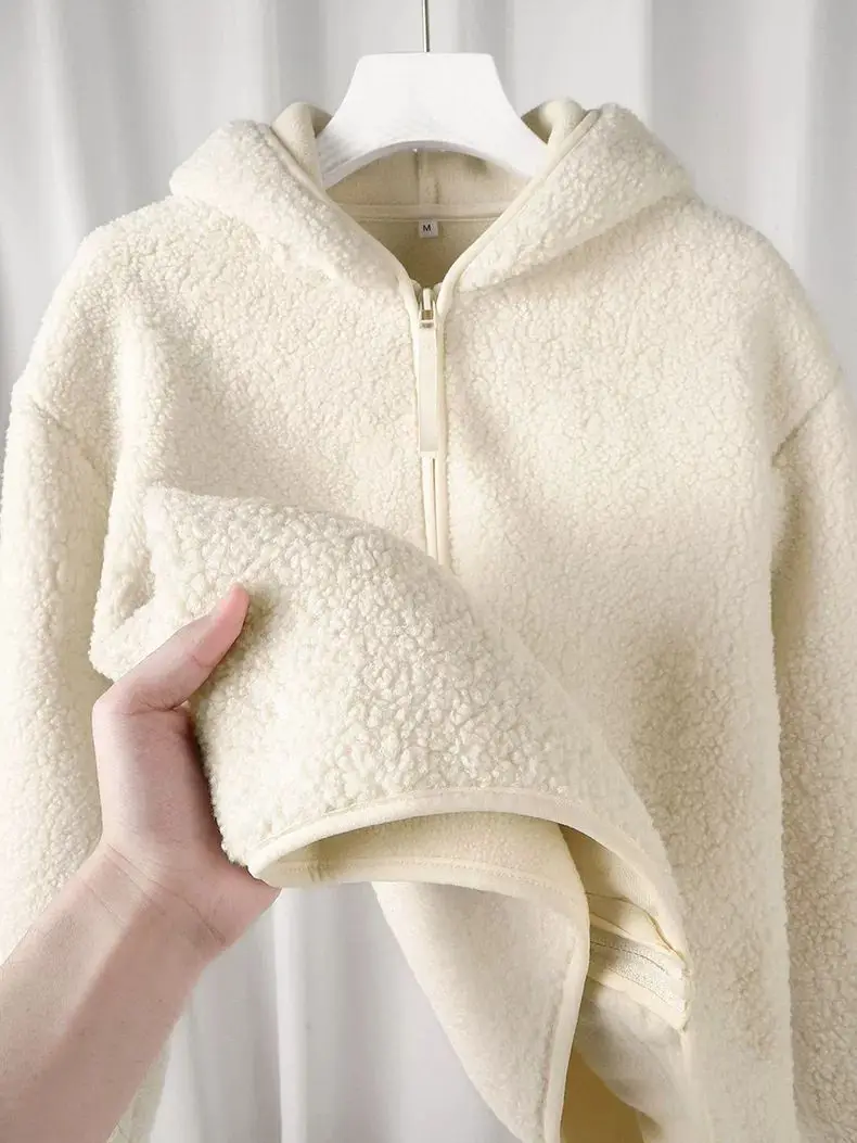 

plus Size Hoodie Women's Faionable Milk White Zipper Sweatirt Autumn Winter Warm Lazy Sle Ele Outerwear