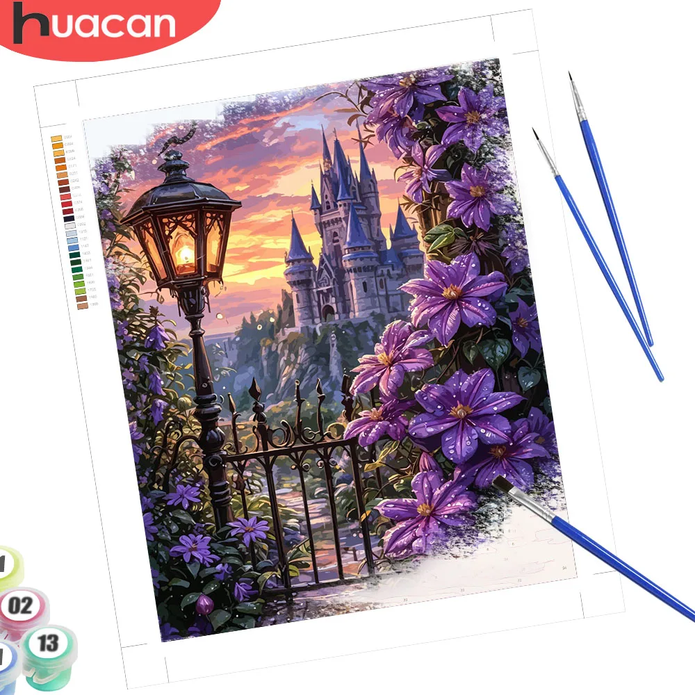 HUACAN Castle Landscape Paintings By Numbers On Canvas House Garden Lily Flower For Adult Crafts Picture By Numbers  Flower Diy