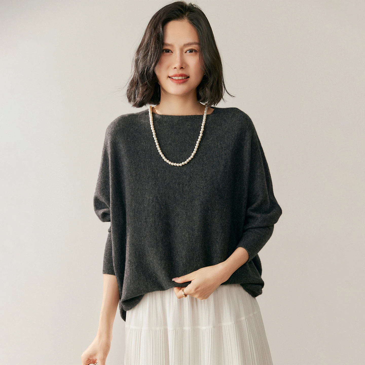 Women's 100% Cashmere Sweater Casual Solid Color Knit Pullover Loose Bat Sleeve Neck Base Blouse Warm Jumper