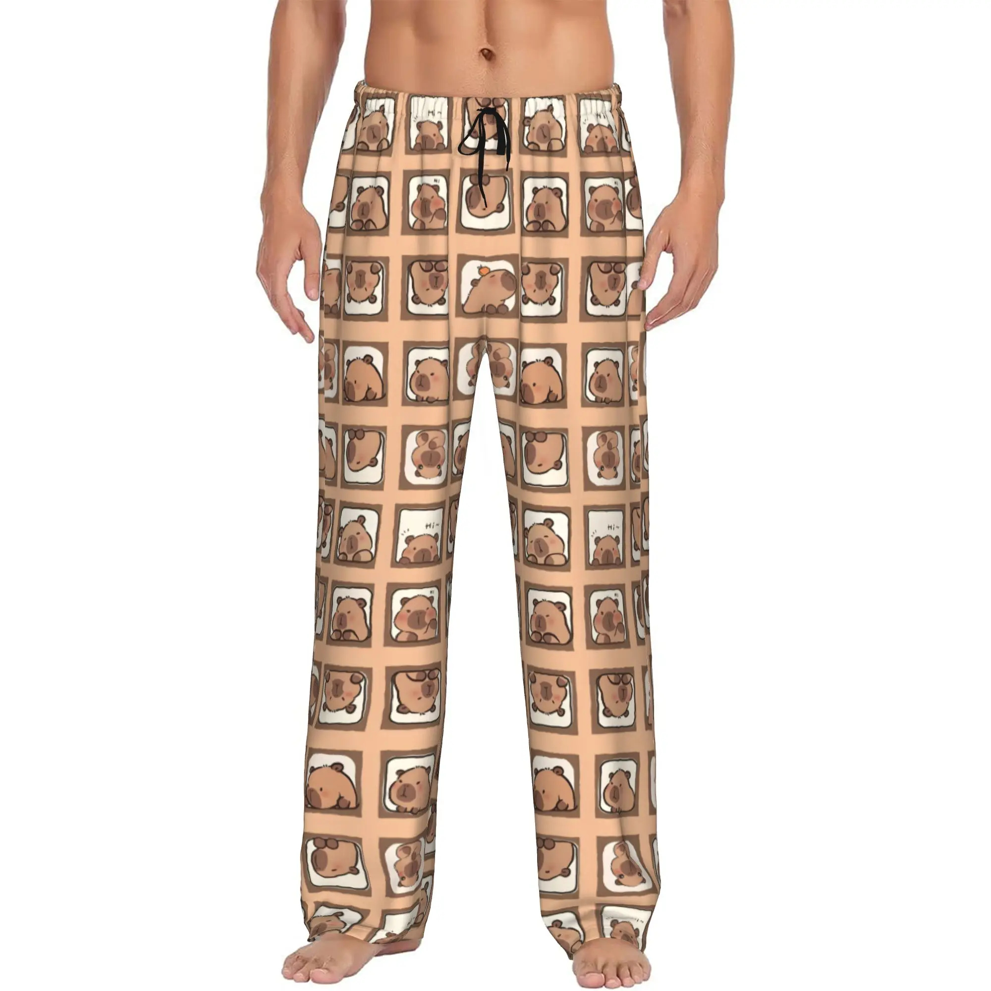 Custom Men's Funny Capybara Pajama Pants Printed  Sleep Sleepwear Bottoms with Pockets