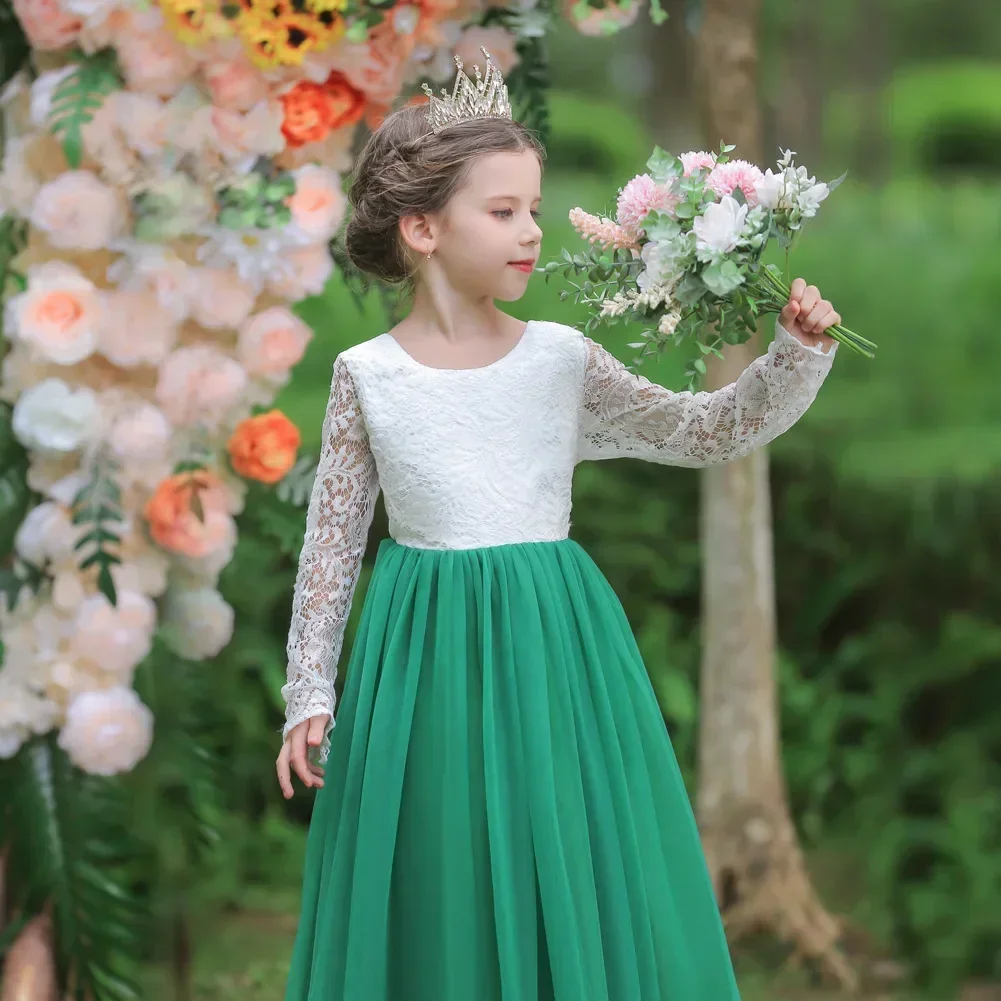 Children Gala Christmas Party Wedding Dress 6 8 9 to 10 12 Years Baby Bridesmaids Girls Elegant Dresses Kids Long Lace Clothes