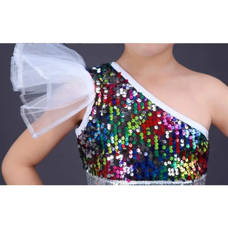 Robe de danse pour enfants filles Jazz danse robe de spectacle de danse de rue modèle moderne défilé paillettes robe pompadour