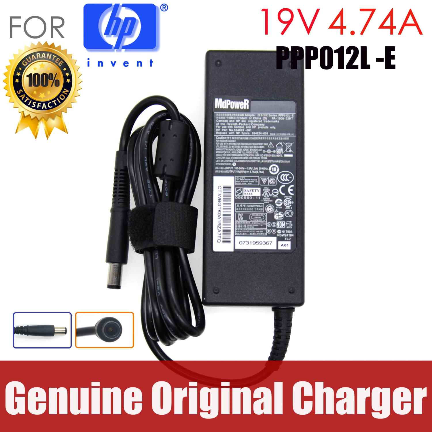 

19V 4.74A Ac adapter laptop charger For HP EliteBook 8540p 8510W Probook 4510s 4515s 4520s 4411S CQ40 G4 dv6 430 431 450 455 G2