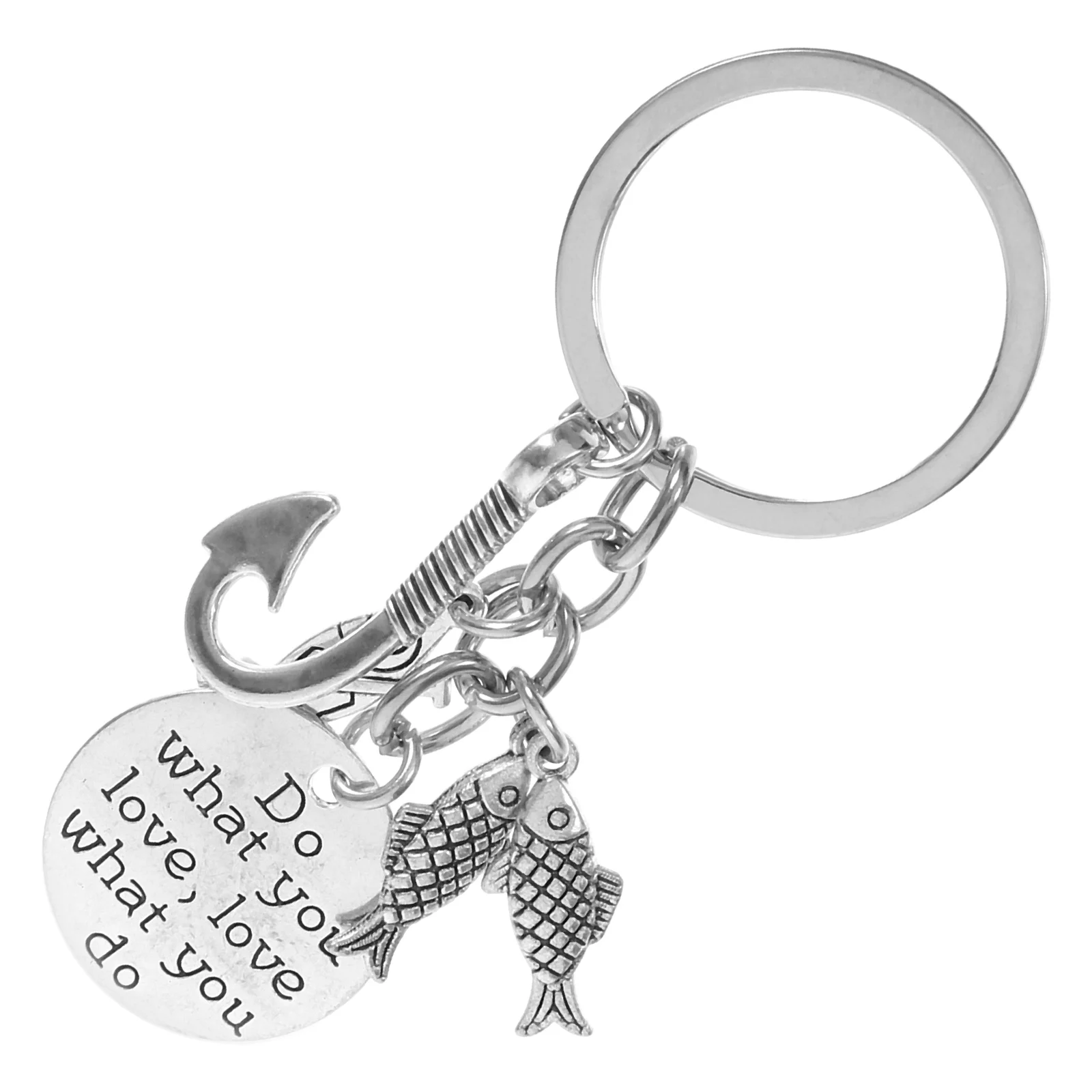 

Fishing Themed Keychains Zinc Alloy Fishhook Bag Hanging Pendant Rings Sturdy Material Creative Design Unique Shape Decorative