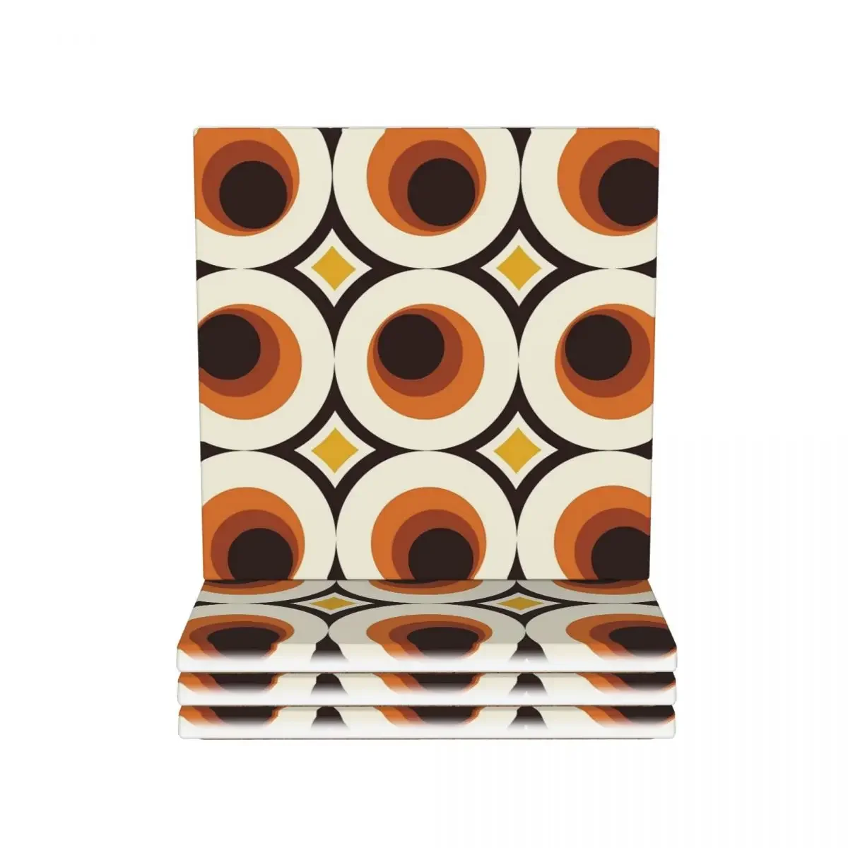 1970s Orange Mid-Century Modern Circle Coaster Ceramics Heat Resistant Mat Decoration Kitchen Placemats Dinner Table Coffee Mat