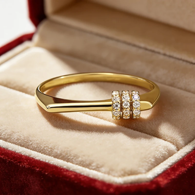 Huitan Mehrreihige Kubische Zirkonia Geometrische Ringe für Frauen Silberfarben/Goldfarben Minimalistischer Statement-Schmuck für Alltag und Party 2026 – Detail 10
