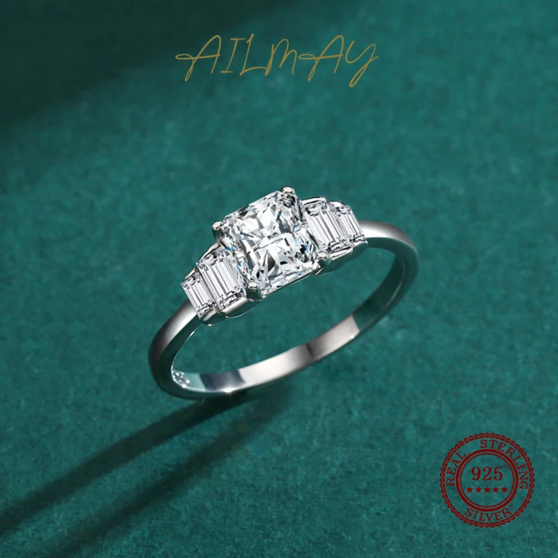 Ailmay 2022 New Arrival 100% 925 Sterling Silver Luxury Square Clear CZ Finger Rings For Women Wedding Engagement Fine Jewelry