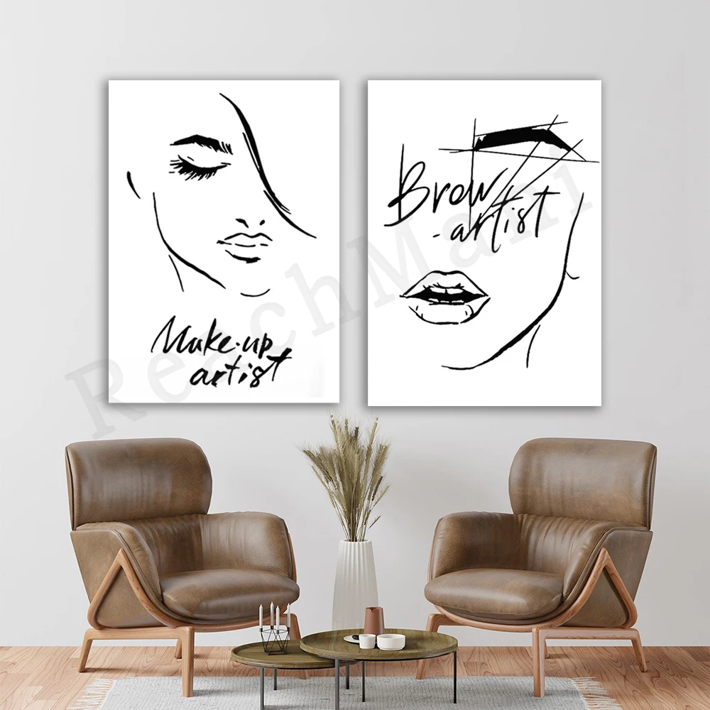 Lips Eyelashes Posters and Prints Beauty Salon Wall Pictures Girls Fashion Makeup Eyebrows Canvas Art Home Decor Room