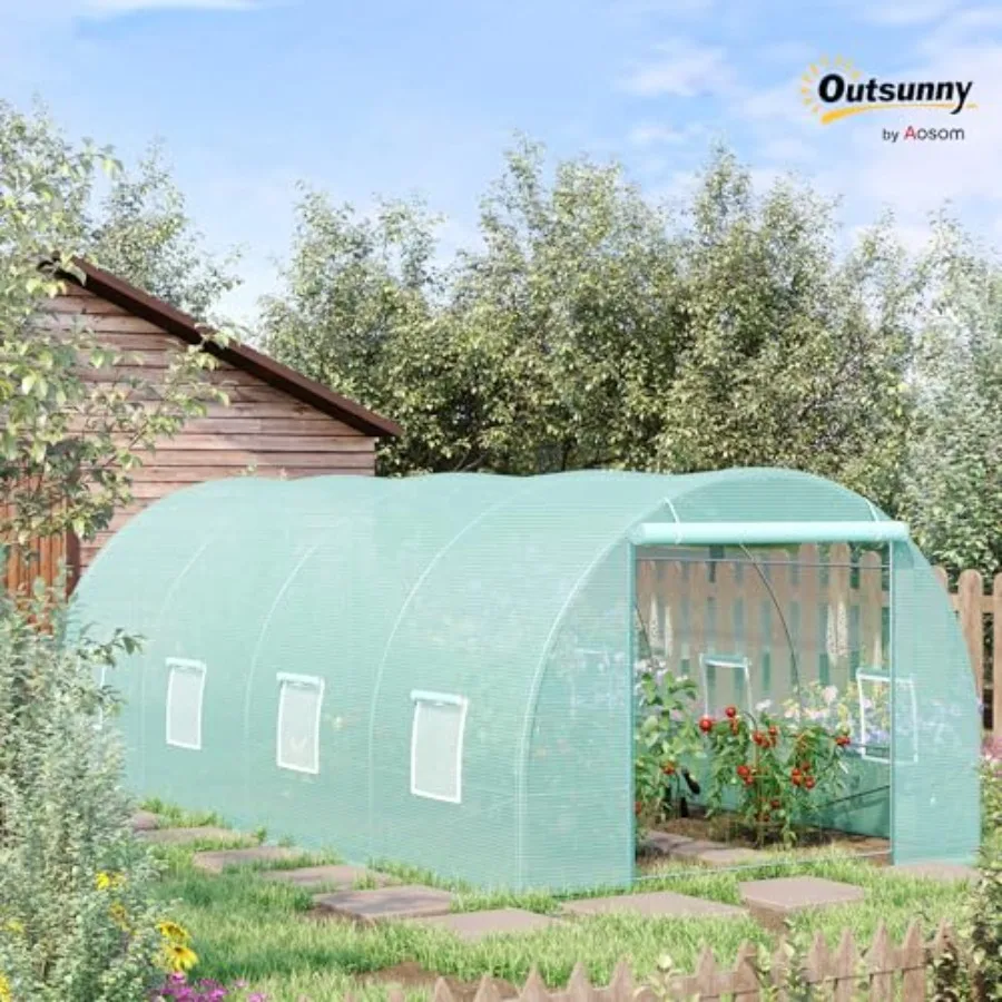 Walk-in Tunnel House for gardening, polyethylene material, white color, zippered door for easy access and ventilation