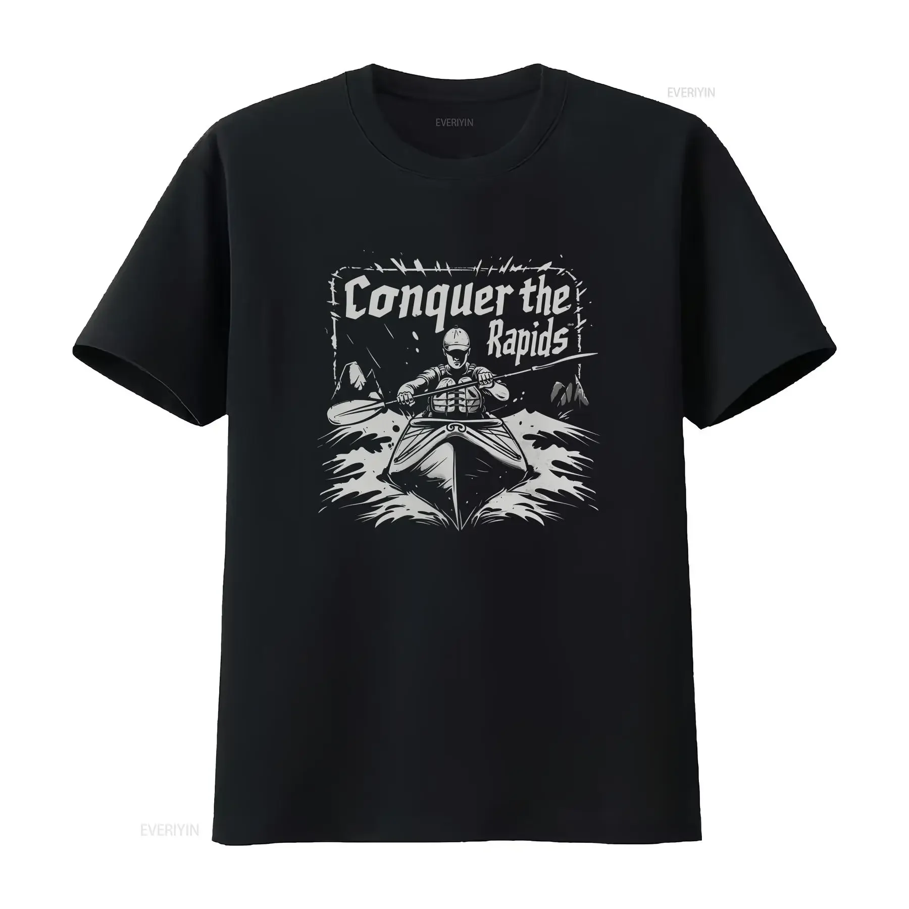 T-shirt Conquer the Rapids pour le kayak en eaux vives, vêtements de sport extrêmes, pour les passionnés de plein air, style vintage délavé, décontracté, homme