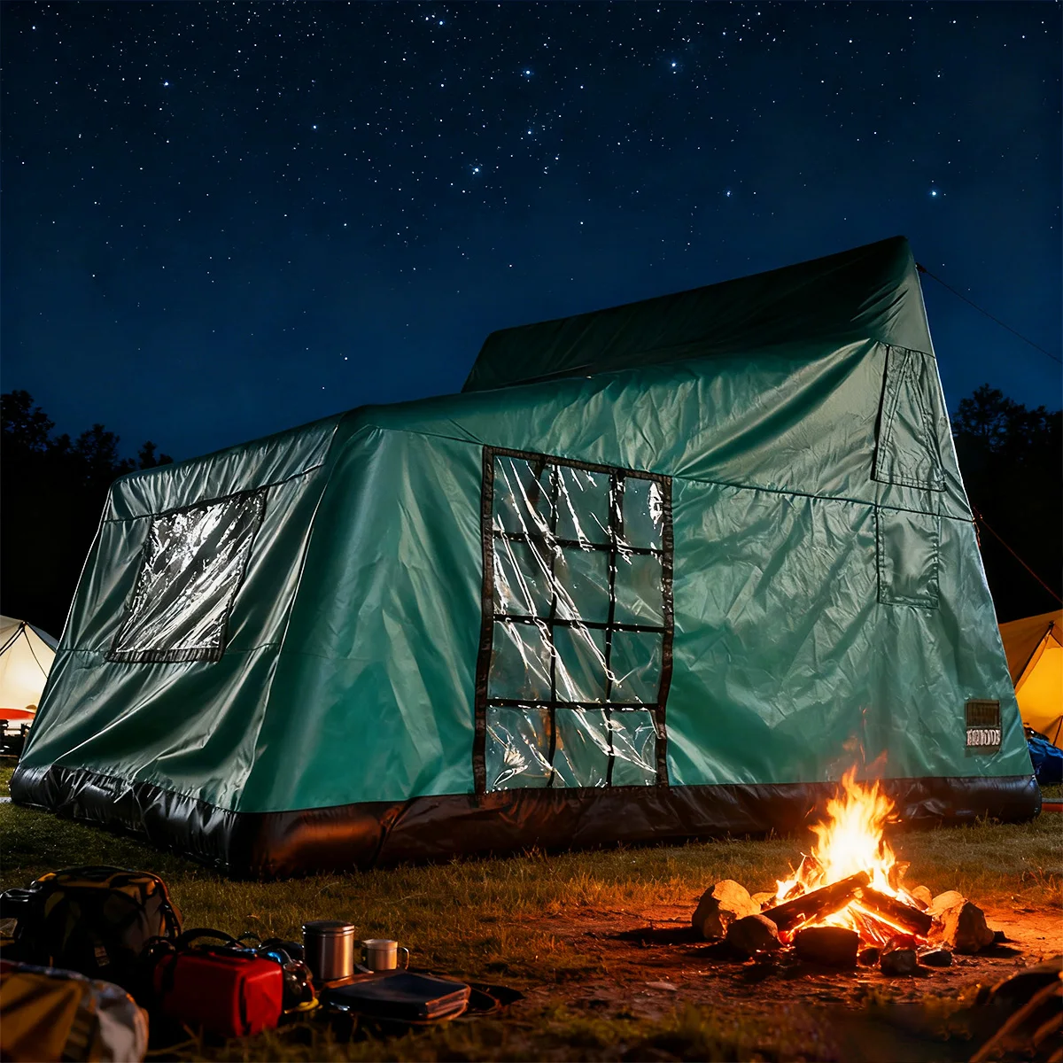 خيمة تخييم عائلية قابلة للنفخ مع مضخة - خيمة تخييم خارجية مقاومة للماء ومضادة للرياح في الفصول 4 م × 3.8 م × 3 م #1