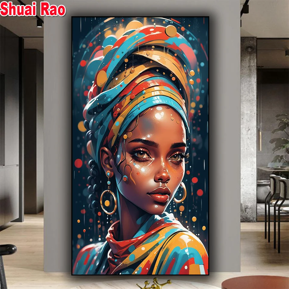 Colorful abstract African woman Diamond Painting New 2024 Full Square round Diy Cross Stitch Full Diamond Mosiac Home Decor Gift