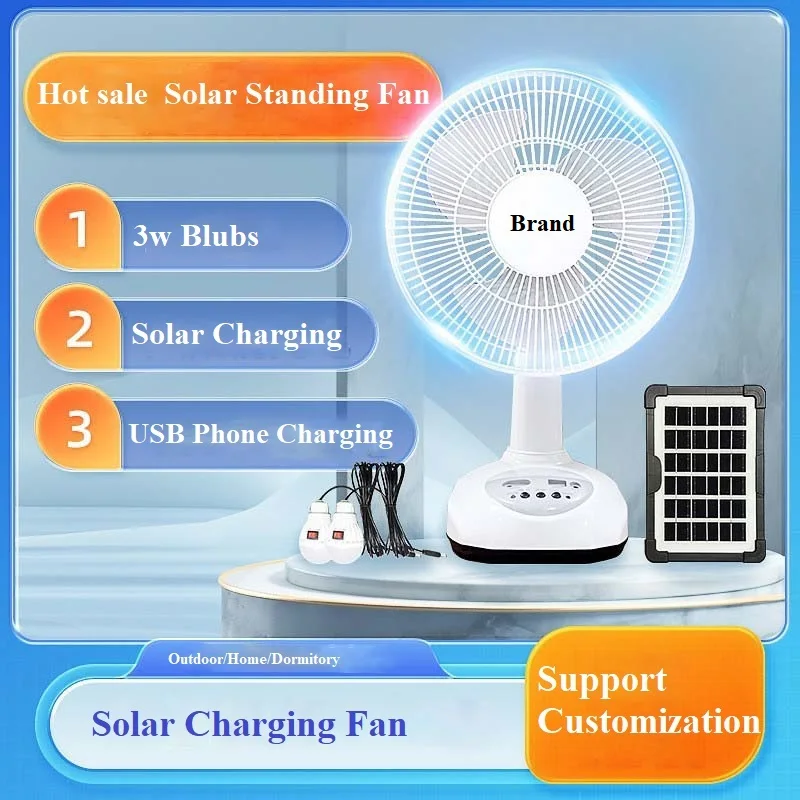 

solar fan rechargeable Electric Energy AC/DC 12in Table Fan with LED USB Ports Remote Control Cooling Air Fan Household Outdoor