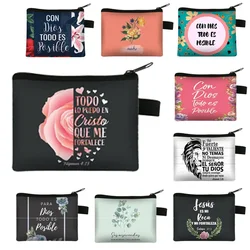 Bible Verse in Spanish Wallet Women Coin Purse Christian Gift Con Dios Todo Es Posible Money Bag Dios Es Amor Small Purses