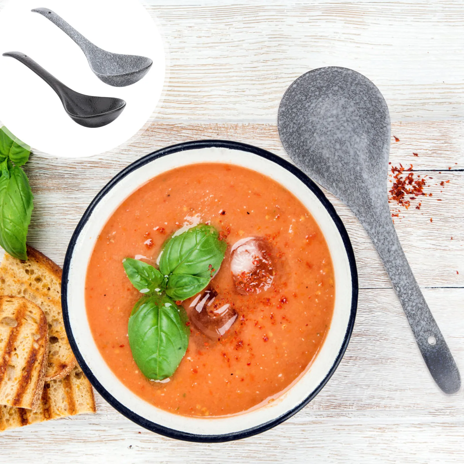 2Pcs Household Ceramic Soup Spoons Ergonomic Handle Design Simple Color Matching and Safe for Food Contact